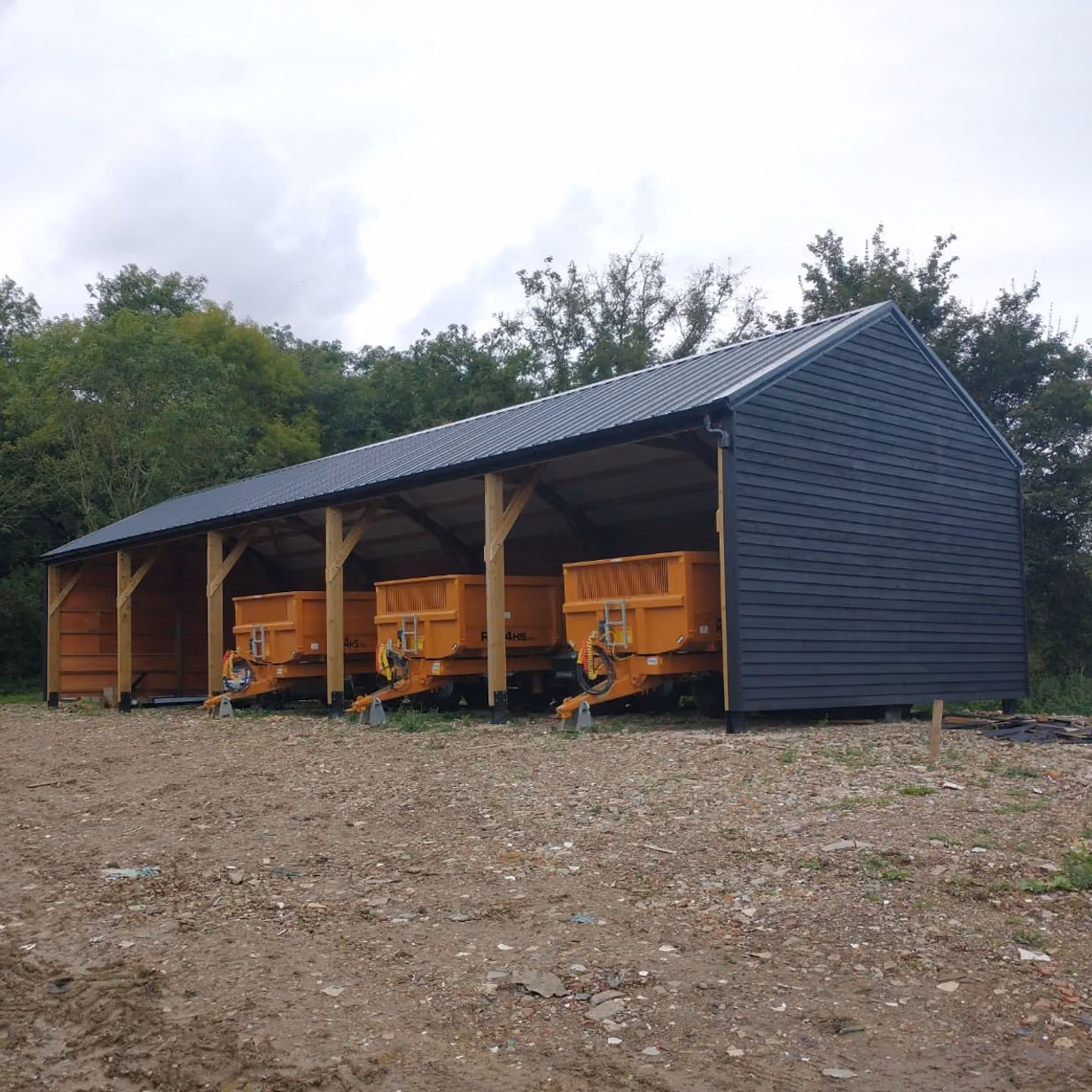 Timber barn construction in progress, stage 11